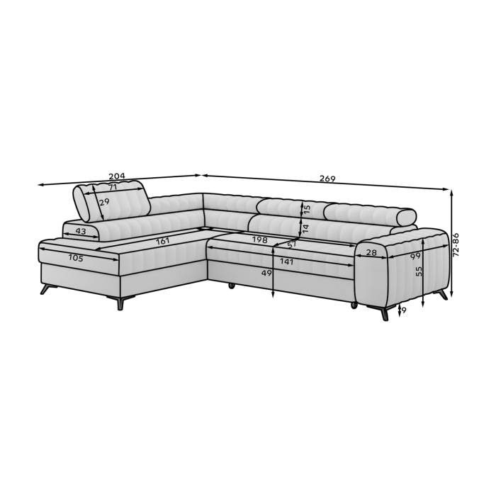 Canapé d’angle contemporain KANEDOJO Gris angle gauche