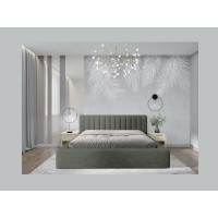 Bed met opbergruimte CERVIN – Zacht fluweel Nachtelijke Salie – 160x200 cm – Opklapbare lattenbodem – Elegant ontwerp