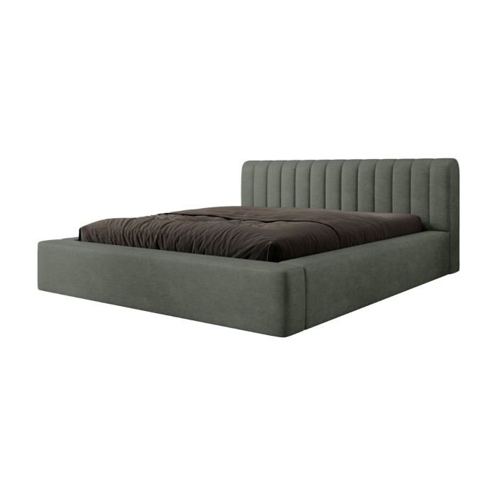 Bed met opbergruimte CERVIN – Zacht fluweel Nachtelijke Salie – 160x200 cm – Opklapbare lattenbodem – Elegant ontwerp