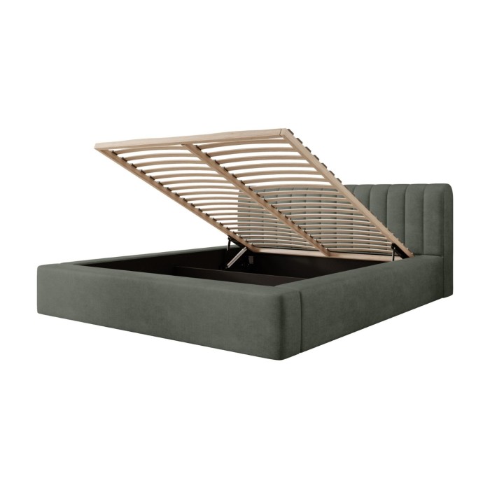 Bed met opbergruimte CERVIN – Zacht fluweel Nachtelijke Salie – 160x200 cm – Opklapbare lattenbodem – Elegant ontwerp