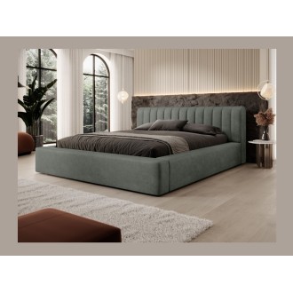Bed met opbergruimte CERVIN – Zacht fluweel Nachtelijke Salie – 160x200 cm – Opklapbare lattenbodem – Elegant ontwerp