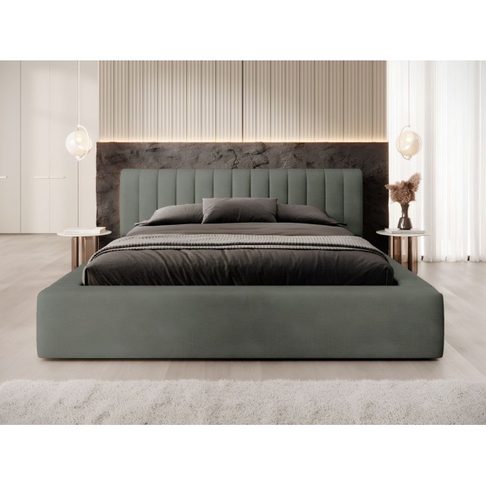 Bed met opbergruimte CERVIN – Zacht fluweel Nachtelijke Salie – 160x200 cm – Opklapbare lattenbodem – Elegant ontwerp