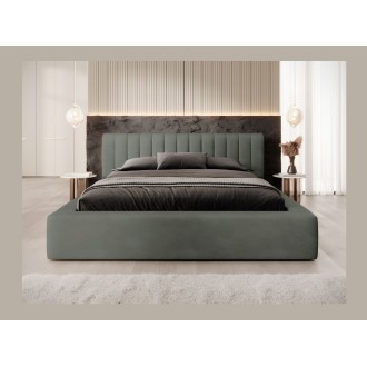 Bed met opbergruimte CERVIN – Zacht fluweel Nachtelijke Salie – 160x200 cm – Opklapbare lattenbodem – Elegant ontwerp