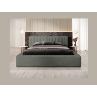Bed met opbergruimte CERVIN – Zacht fluweel Nachtelijke Salie – 160x200 cm – Opklapbare lattenbodem – Elegant ontwerp