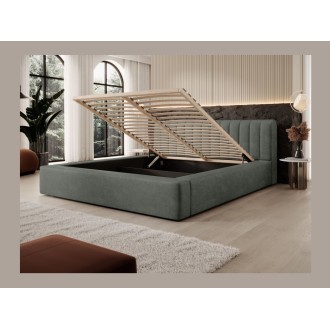 Bed met opbergruimte CERVIN – Zacht fluweel Nachtelijke Salie – 160x200 cm – Opklapbare lattenbodem – Elegant ontwerp