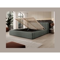 Bed met opbergruimte CERVIN – Zacht fluweel Nachtelijke Salie – 160x200 cm – Opklapbare lattenbodem – Elegant ontwerp