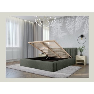 Bed met opbergruimte CERVIN – Zacht fluweel Nachtelijke Salie – 160x200 cm – Opklapbare lattenbodem – Elegant ontwerp