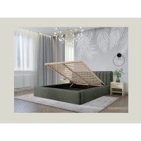 Bed met opbergruimte CERVIN – Zacht fluweel Nachtelijke Salie – 160x200 cm – Opklapbare lattenbodem – Elegant ontwerp