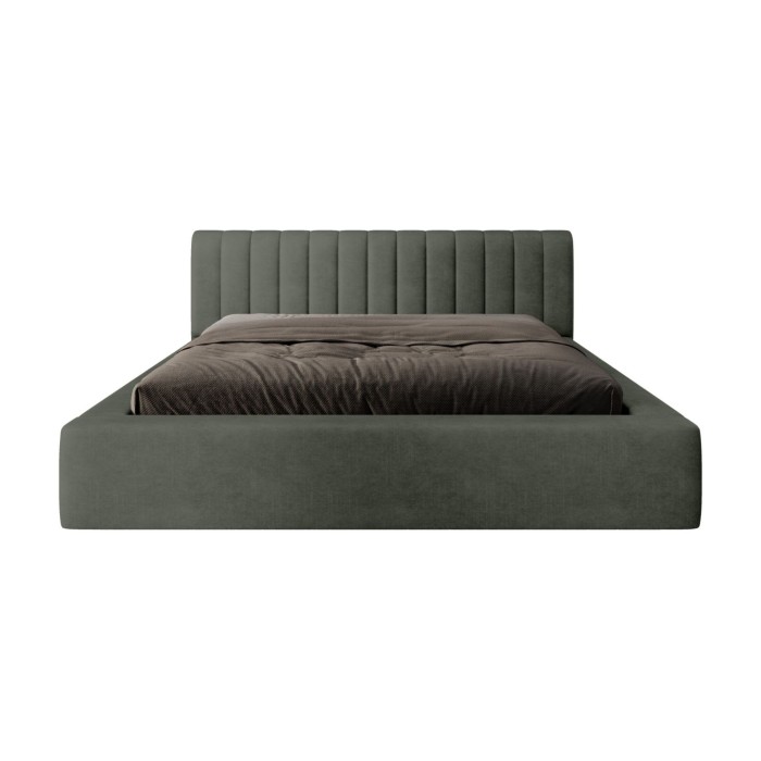 Bed met opbergruimte CERVIN – Zacht fluweel Nachtelijke Salie – 160x200 cm – Opklapbare lattenbodem – Elegant ontwerp