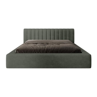 Bed met opbergruimte CERVIN – Zacht fluweel Nachtelijke Salie – 160x200 cm – Opklapbare lattenbodem – Elegant ontwerp