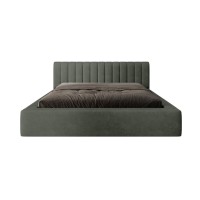Bed met opbergruimte CERVIN – Zacht fluweel Nachtelijke Salie – 160x200 cm – Opklapbare lattenbodem – Elegant ontwerp