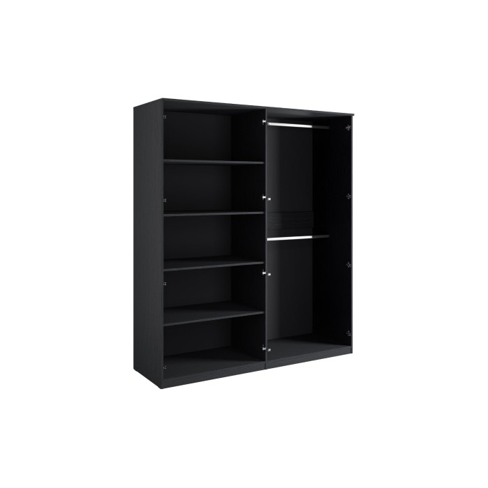 Armadio 4 porte nero strutturato e dorato – 2 appendiabiti + 4 scaffali – Collezione MONDO