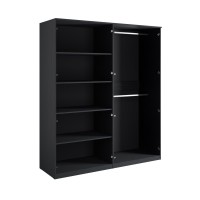 Armadio 4 porte nero strutturato e dorato – 2 appendiabiti + 4 scaffali – Collezione MONDO