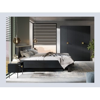Armadio 4 porte nero strutturato e dorato – 2 appendiabiti + 4 scaffali – Collezione MONDO