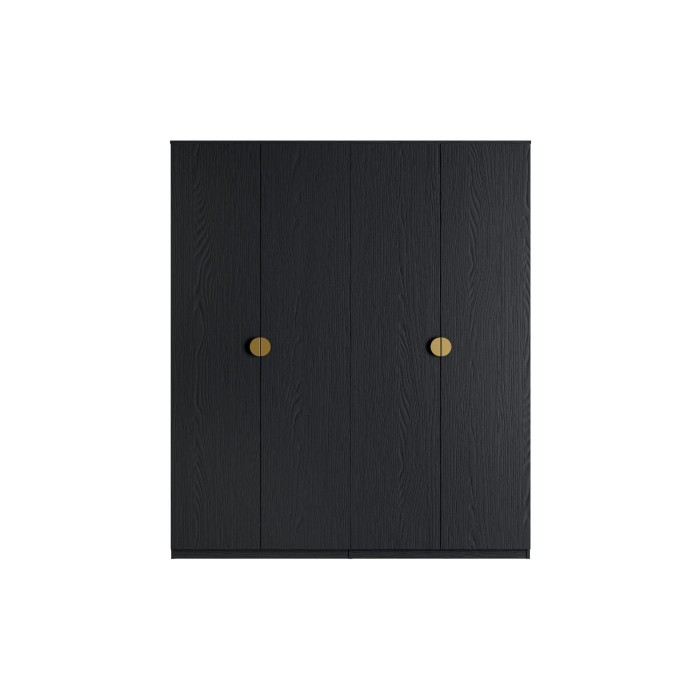 Armadio 4 porte nero strutturato e dorato – 2 appendiabiti + 4 scaffali – Collezione MONDO