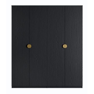 Armadio 4 porte nero strutturato e dorato – 2 appendiabiti + 4 scaffali – Collezione MONDO