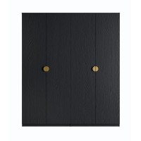 Armadio 4 porte nero strutturato e dorato – 2 appendiabiti + 4 scaffali – Collezione MONDO