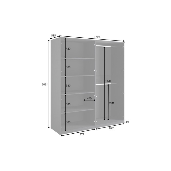 Armadio 4 porte nero strutturato e dorato – 2 appendiabiti + 4 scaffali – Collezione MONDO