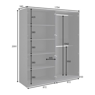 Armadio 4 porte nero strutturato e dorato – 2 appendiabiti + 4 scaffali – Collezione MONDO