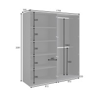 Armadio 4 porte nero strutturato e dorato – 2 appendiabiti + 4 scaffali – Collezione MONDO