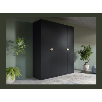 Armadio 4 porte nero strutturato e dorato – 2 appendiabiti + 4 scaffali – Collezione MONDO