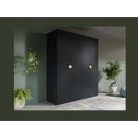 Armadio 4 porte nero strutturato e dorato – 2 appendiabiti + 4 scaffali – Collezione MONDO