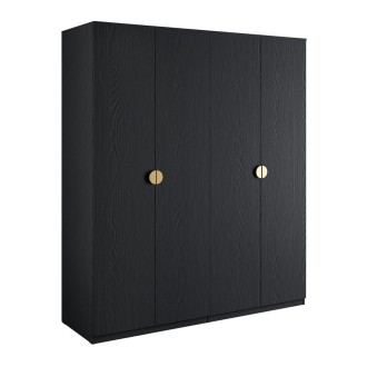 Armadio 4 porte nero strutturato e dorato – 2 appendiabiti + 4 scaffali – Collezione MONDO