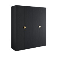 Armadio 4 porte nero strutturato e dorato – 2 appendiabiti + 4 scaffali – Collezione MONDO