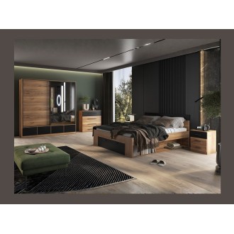 Armadio 200cm con 2 porte scorrevoli con specchi e 4 cassetti colore quercia e nero. Collezione EOS