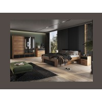 Armadio 200cm con 2 porte scorrevoli con specchi e 4 cassetti colore quercia e nero. Collezione EOS