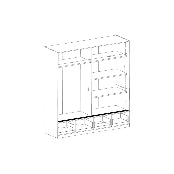 Armadio 200cm con 2 porte scorrevoli con specchi e 4 cassetti colore quercia e nero. Collezione EOS