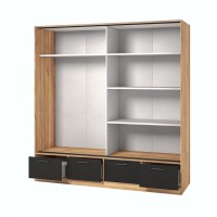 Armadio 200cm con 2 porte scorrevoli con specchi e 4 cassetti colore quercia e nero. Collezione EOS