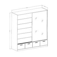 Armadio 200cm con 2 porte scorrevoli con specchi e 4 cassetti colore quercia e nero. Collezione EOS