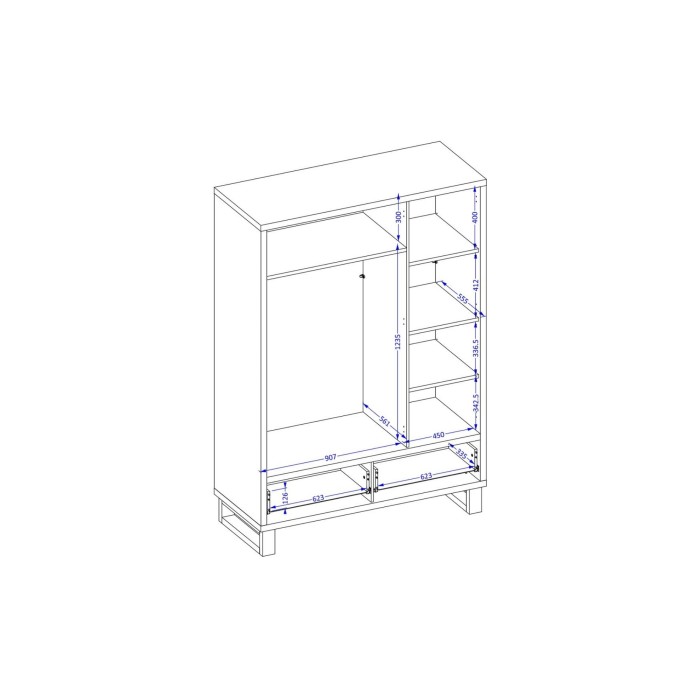 Schrank im skandinavischen Holzstil 150cm mit 3 Türen und 2 Schubladen in roher Eichenfarbe. Kollektion MILOS