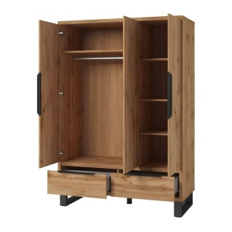 Armario de madera estilo Escandinavo 150cm con 3 puertas y 2 cajones color roble natural. Colección MILOS