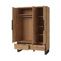 Schrank im skandinavischen Holzstil 150cm mit 3 Türen und 2 Schubladen in roher Eichenfarbe. Kollektion MILOS