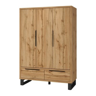 Armario de madera estilo Escandinavo 150cm con 3 puertas y 2 cajones color roble natural. Colección MILOS