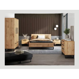 Armario de madera estilo Escandinavo 150cm con 3 puertas y 2 cajones color roble natural. Colección MILOS