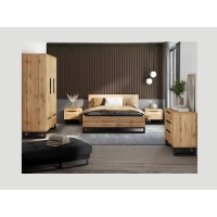 Armario de madera estilo Escandinavo 150cm con 3 puertas y 2 cajones color roble natural. Colección MILOS