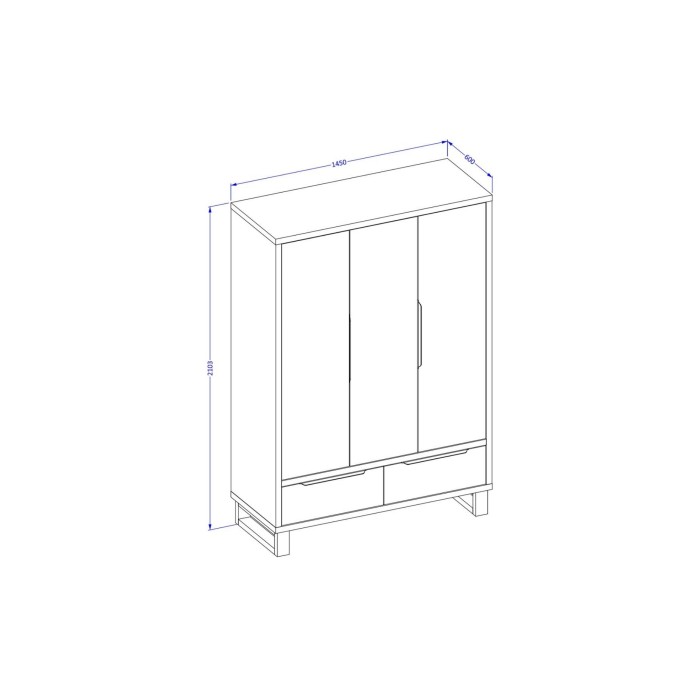 Armario de madera estilo Escandinavo 150cm con 3 puertas y 2 cajones color roble natural. Colección MILOS