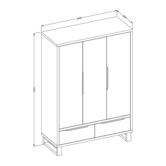 Armario de madera estilo Escandinavo 150cm con 3 puertas y 2 cajones color roble natural. Colección MILOS