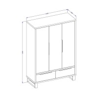 Armario de madera estilo Escandinavo 150cm con 3 puertas y 2 cajones color roble natural. Colección MILOS