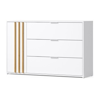 Commode FLORENCE – Wit en eiken – 1 deur + 3 laden – Soft Close – Hedendaags ontwerp