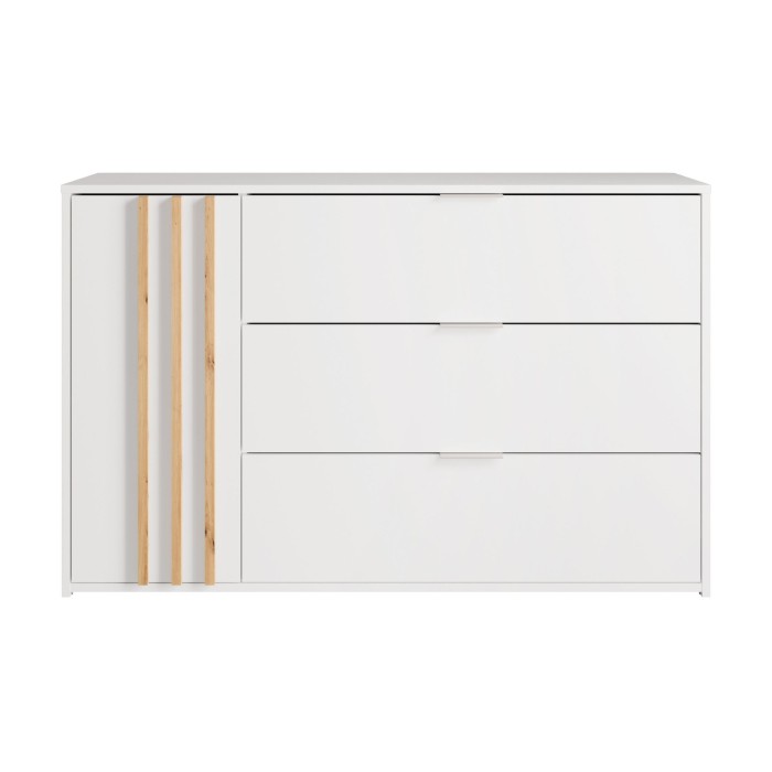 Commode FLORENCE – Wit en eiken – 1 deur + 3 laden – Soft Close – Hedendaags ontwerp