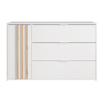 Commode FLORENCE – Wit en eiken – 1 deur + 3 laden – Soft Close – Hedendaags ontwerp