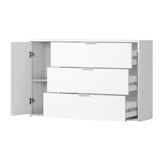 Commode FLORENCE – Wit en eiken – 1 deur + 3 laden – Soft Close – Hedendaags ontwerp