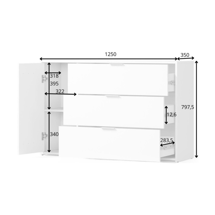 Commode FLORENCE blanche et chêne clair dimensions