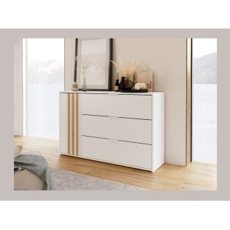 Kommode FLORENCE – Weiß und Eiche – 1 Tür + 3 Schubladen – Soft Close – Zeitgenössisches Design