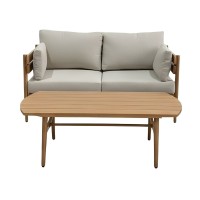 Set da giardino SELVANO 4 posti in alluminio effetto legno con cuscini beige e tavolino basso