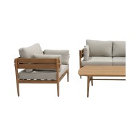 Set da giardino SELVANO 4 posti in alluminio effetto legno con cuscini beige e tavolino basso